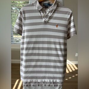 Polo Ralph Lauren Custom Fit Gray White Striped Men's Polo Shirt Size L